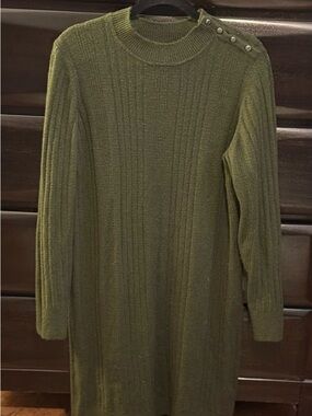 Banana Republic Olive Ribbed Button-Shoulder Sweater Dress Size XL (W13)